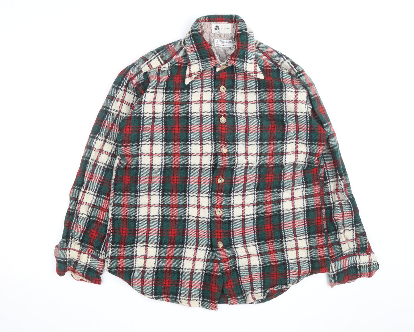 J. Massals Men's Multicoloured Wool Flannel Plaid Button-Up Shirt L