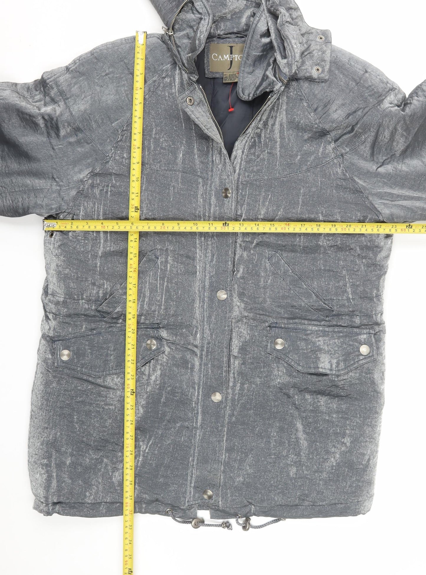 Campton J Mens Grey Hooded Parka Jacket Size L Nylon Rayon