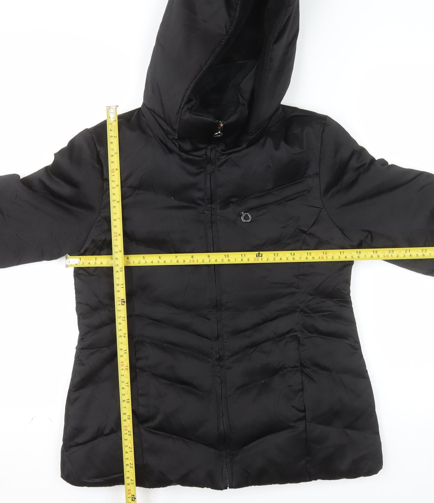 DKNY Womens Black S Hooded Puffer Jacket Winter Coat