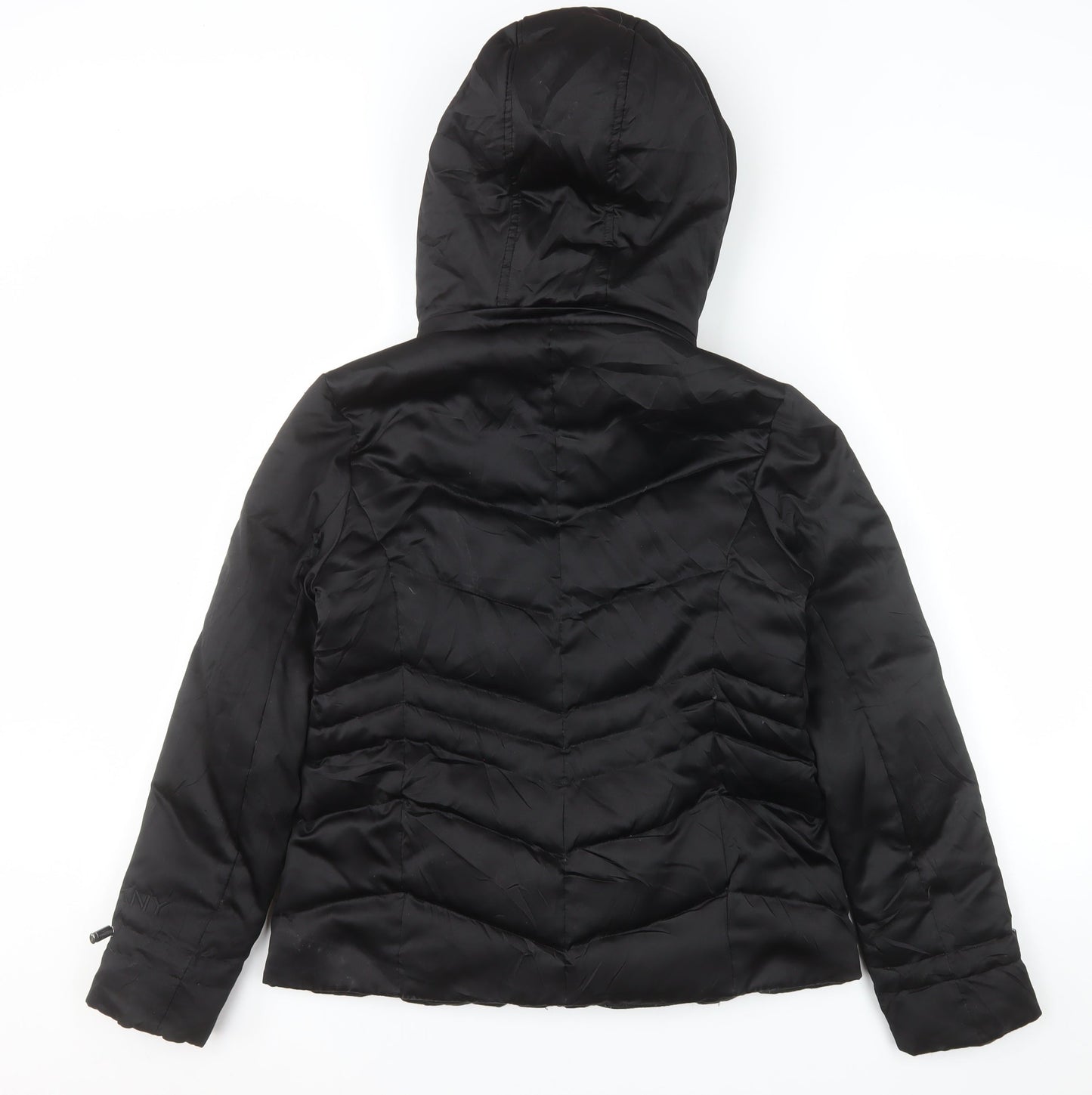 DKNY Womens Black S Hooded Puffer Jacket Winter Coat