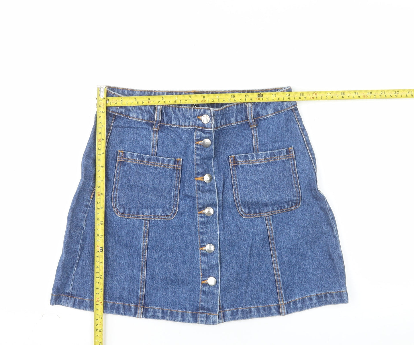H&M Divided Women’s Blue Denim A-Line Button Skirt Size 12