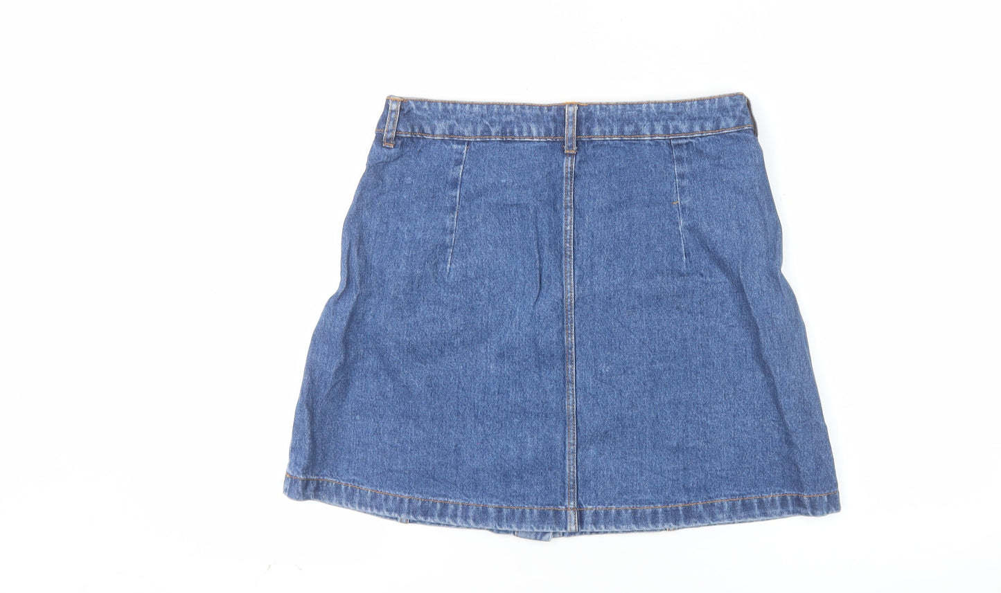 H&M Divided Women’s Blue Denim A-Line Button Skirt Size 12