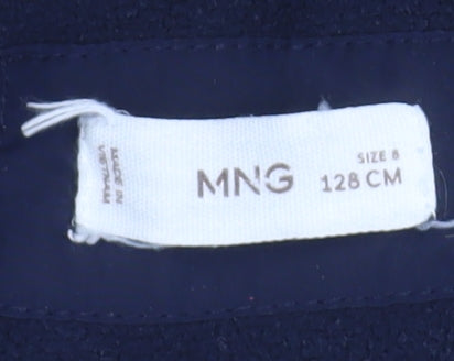 MNG Girls Blue Hooded Long Puffer Coat Size 8 Years Faux Fur Trim Winter Jacket