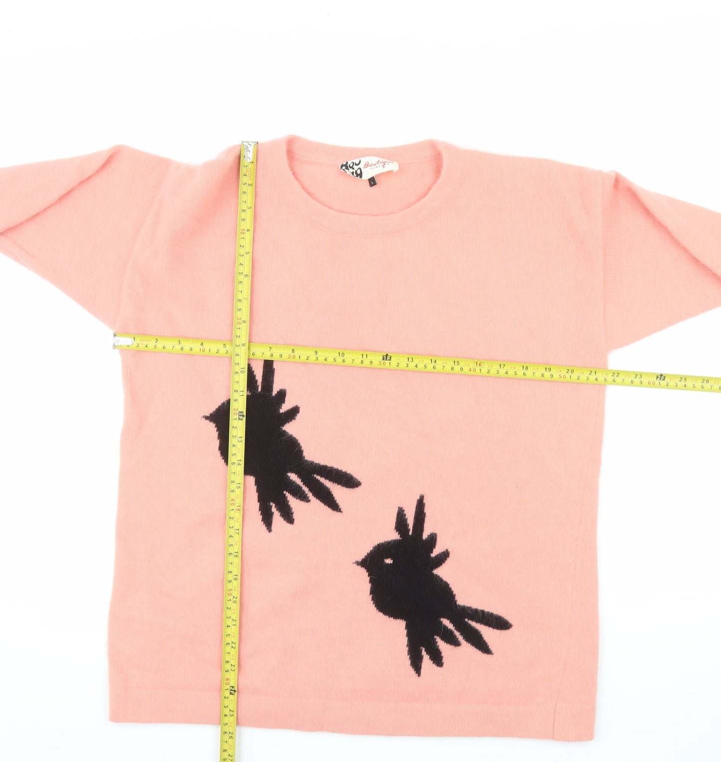 Boutique by Jaeger Women Pink L Angora Blend Bird Jumper