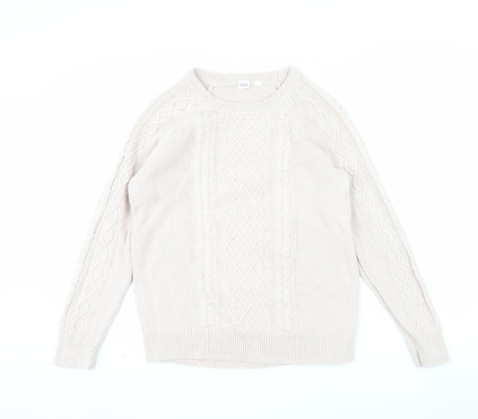 GAP Women’s Beige Cotton Cable Knit Crew Neck Jumper Size L