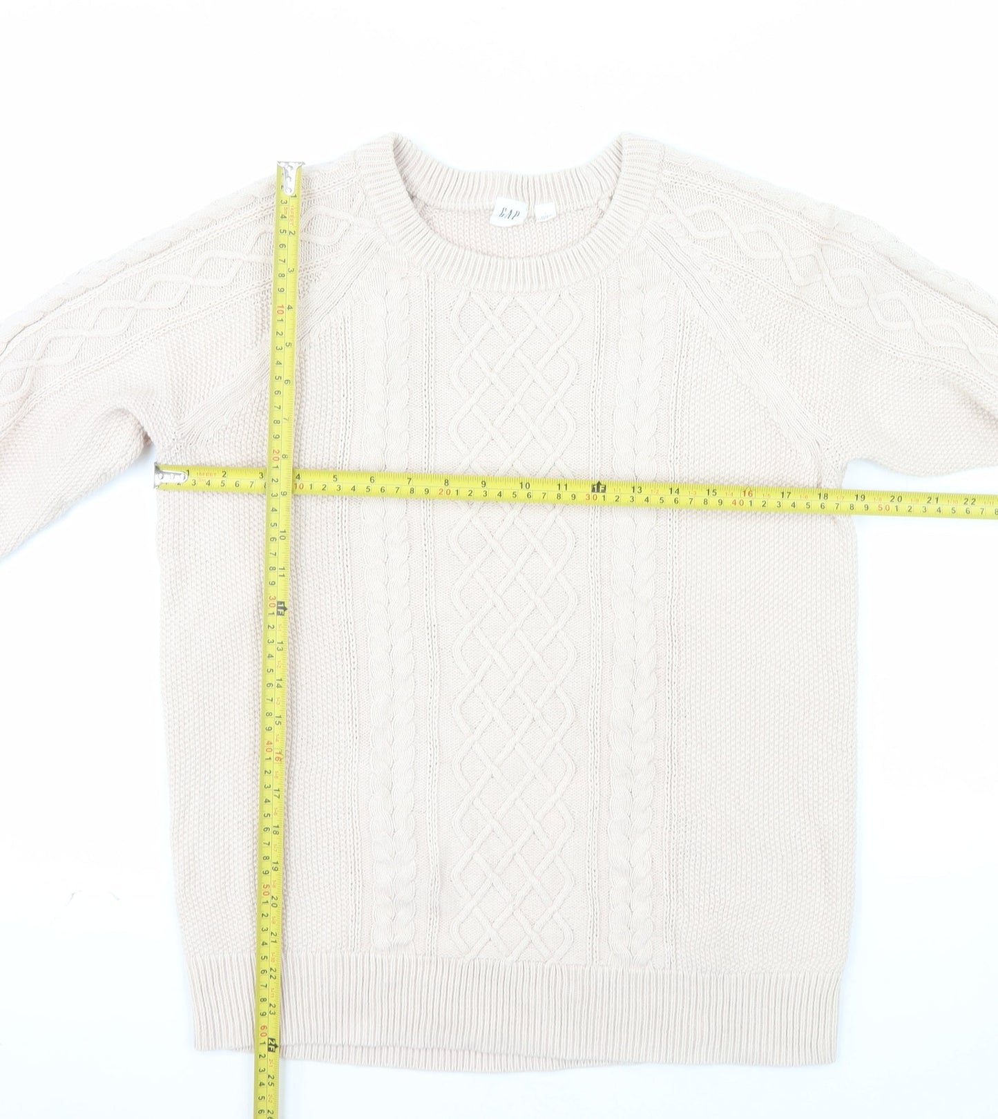GAP Women’s Beige Cotton Cable Knit Crew Neck Jumper Size L