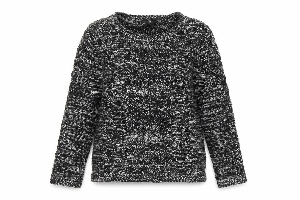 H&M Womens Black Cable-Knit Crew Neck Pullover Jumper Size 12