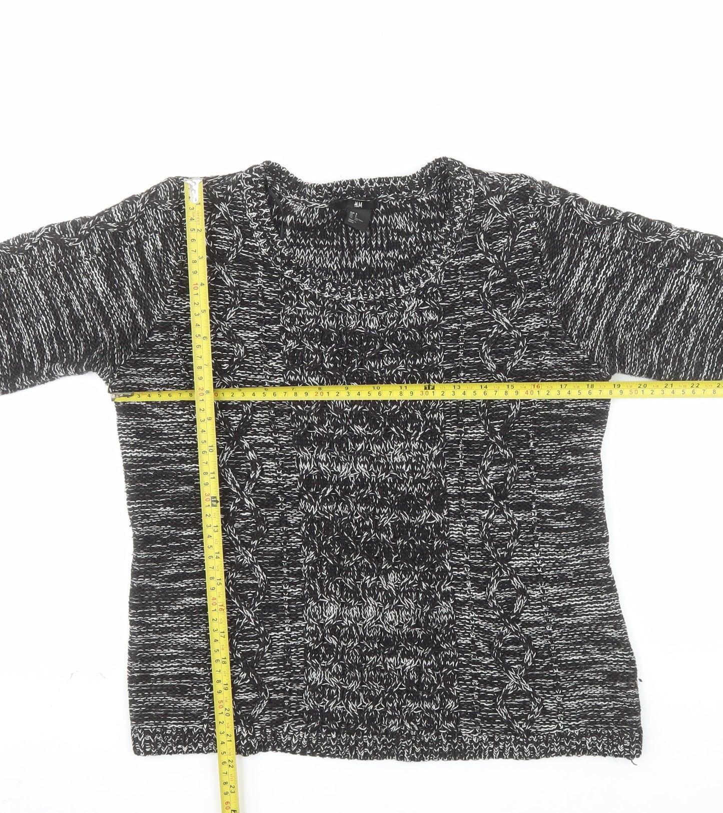H&M Womens Black Cable-Knit Crew Neck Pullover Jumper Size 12