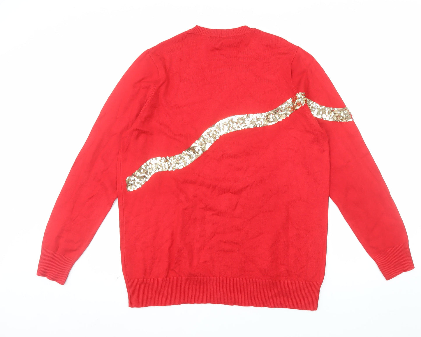 Sosandar Women Red Sequin Bow Christmas Jumper Size 16