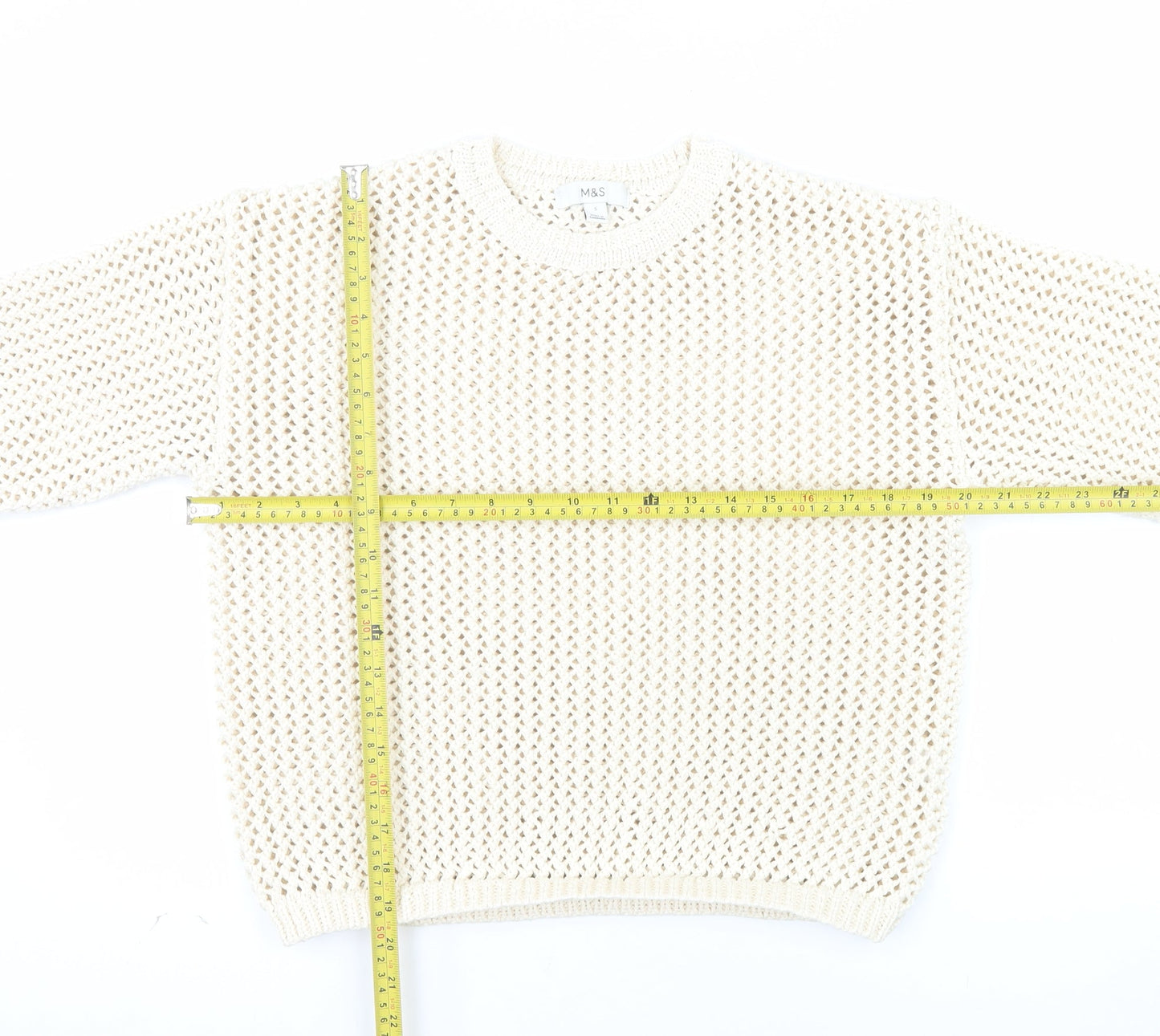 Marks and Spencer Women's Beige Open Knit Cotton Jumper Size S