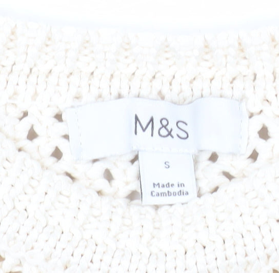 Marks and Spencer Women's Beige Open Knit Cotton Jumper Size S