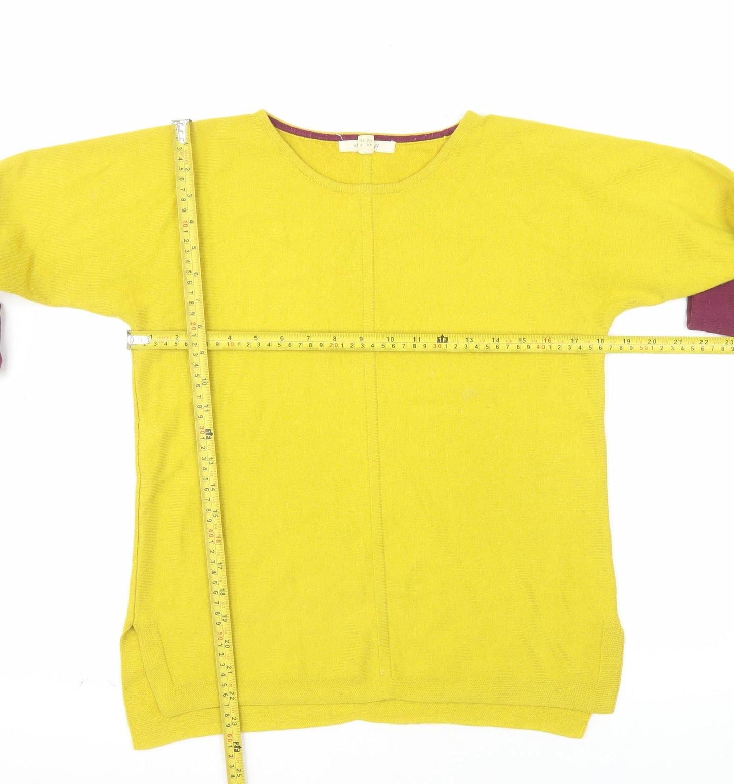 White Stuff Women Yellow Cotton Blend Long Sleeve Pullover Jumper UK 8