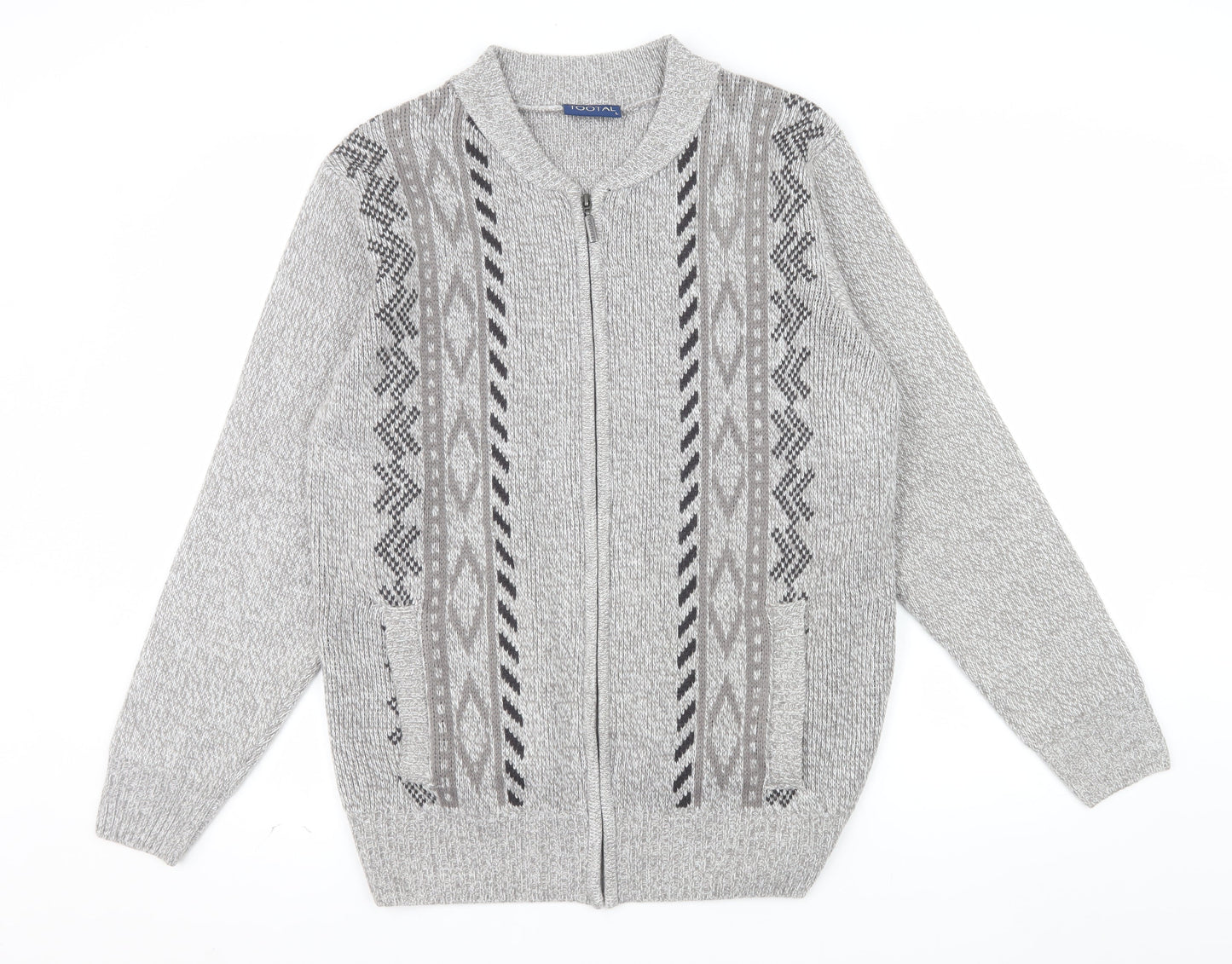 Tootal Men's Grey Geometric Full Zip Knit Jumper L