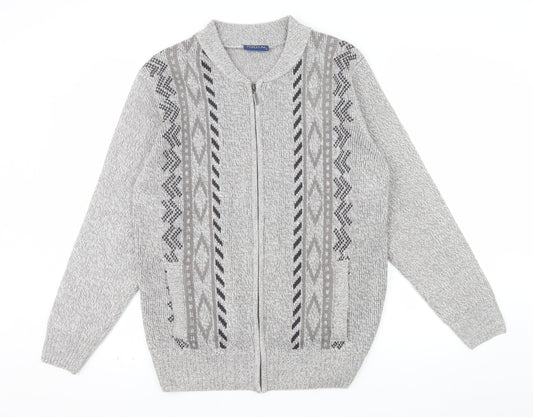 Tootal Men's Grey Geometric Full Zip Knit Jumper L