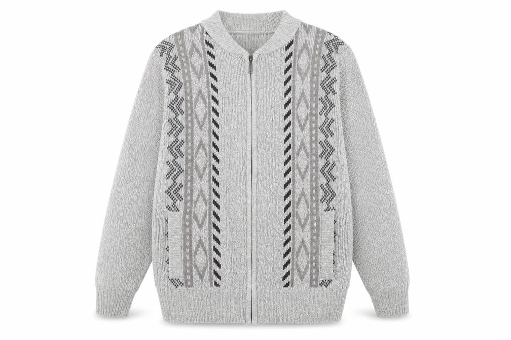 Tootal Men's Grey Geometric Full Zip Knit Jumper L