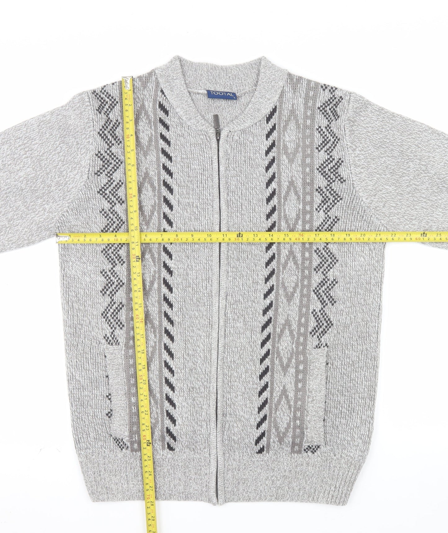 Tootal Men's Grey Geometric Full Zip Knit Jumper L