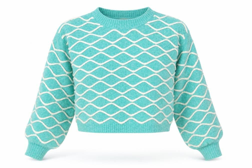 Glassons Women Green Geometric Knit Crew Neck Pullover Jumper Size M