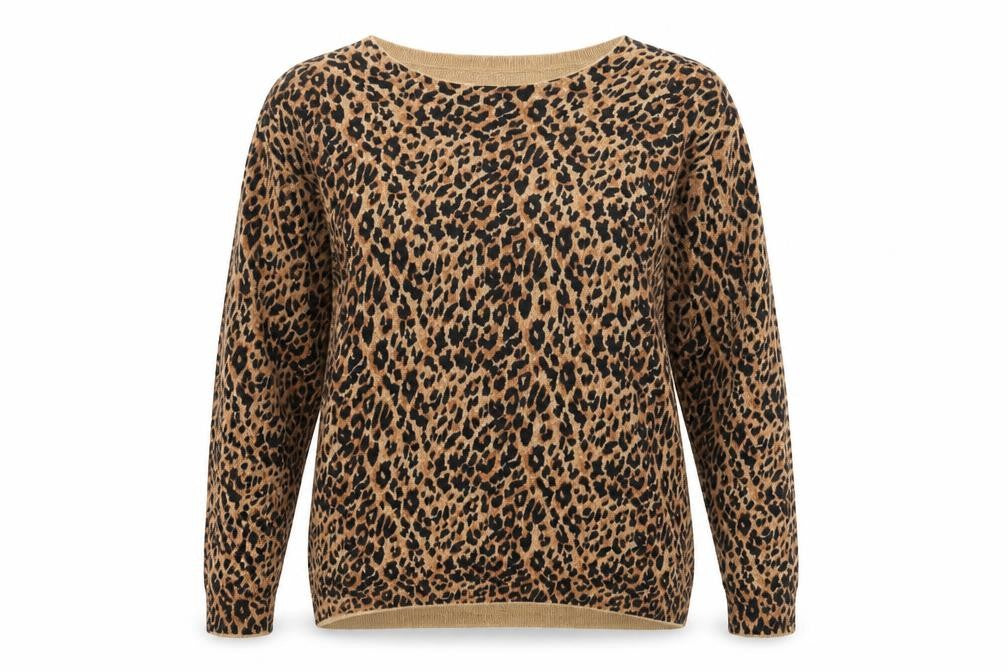 Warehouse Womens Brown Leopard Print Cotton Blend Jumper Size 14