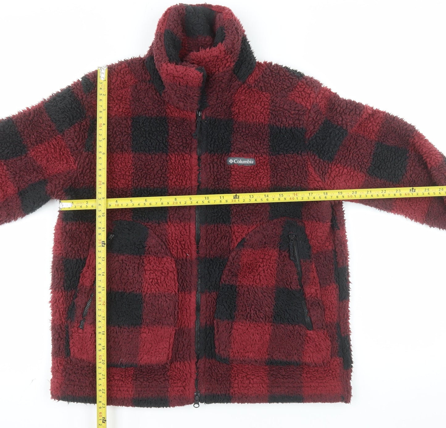 Columbia Men Red Black Fleece Check Jacket M Regular Outdoor