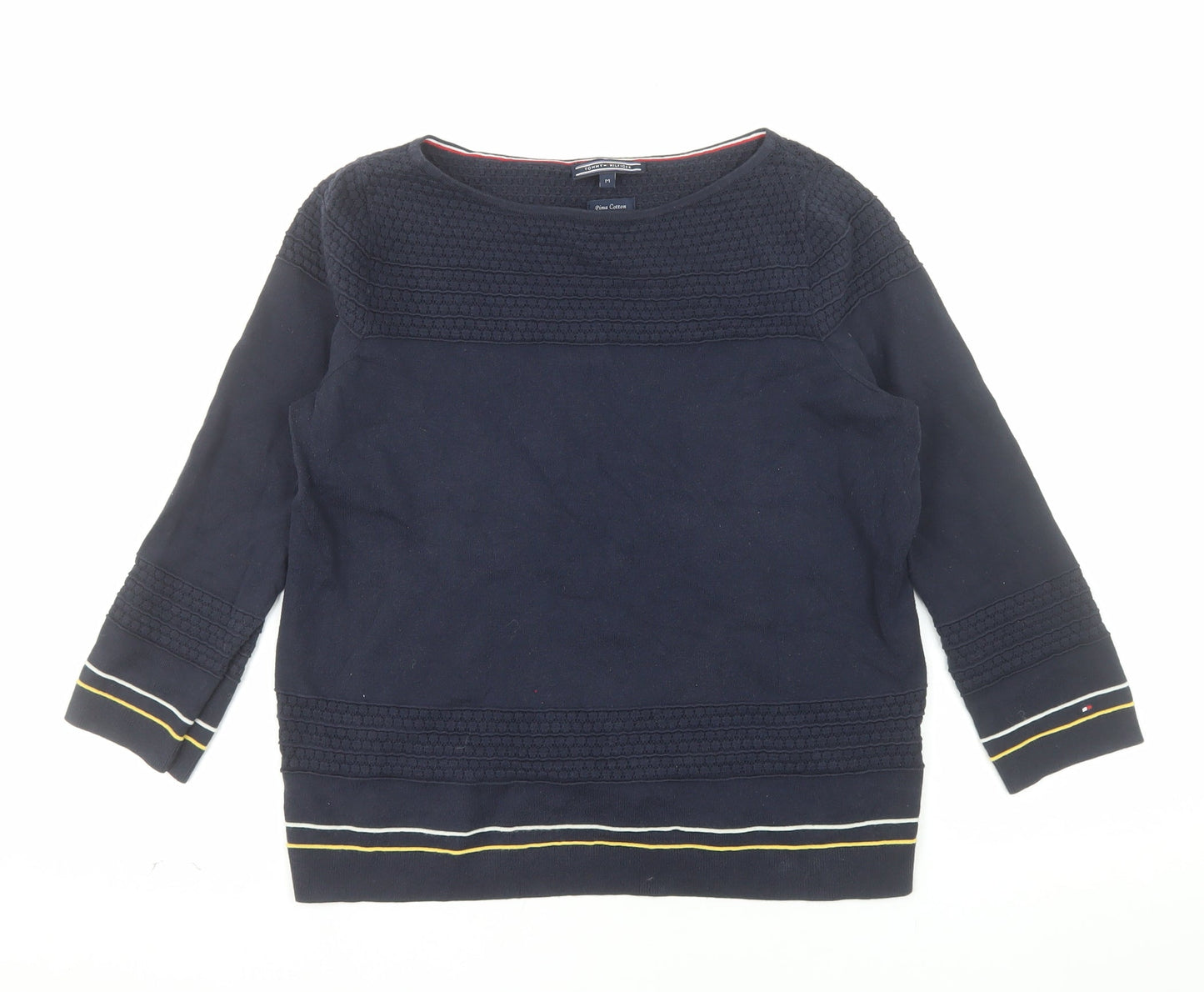 Tommy Hilfiger Women's Blue 3/4 Sleeve Pima Cotton Boat Neck Jumper M