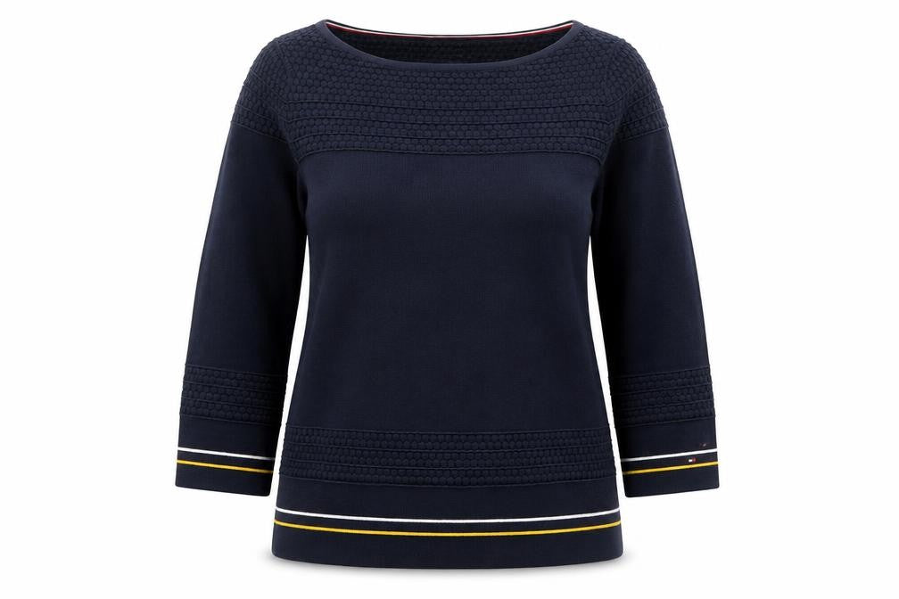 Tommy Hilfiger Women's Blue 3/4 Sleeve Pima Cotton Boat Neck Jumper M