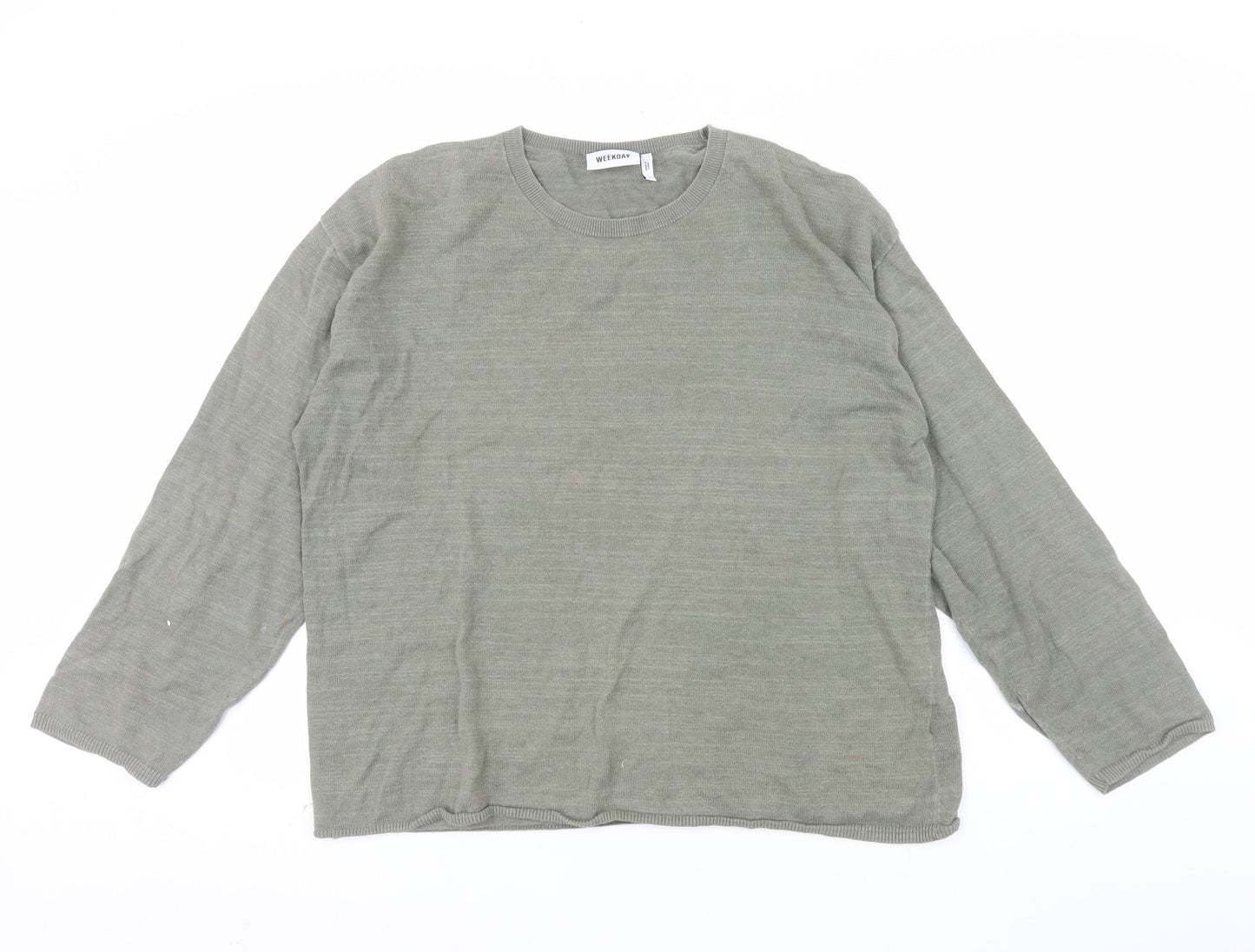 Weekday Men’s Green Cotton Linen Crew Neck Jumper Size S