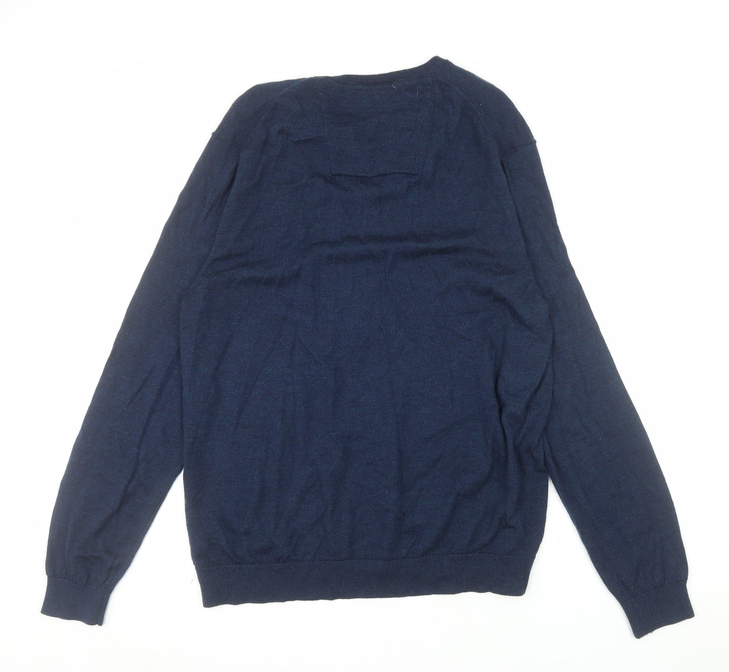 Calvin Klein Men's Blue Merino Wool V-Neck Jumper XL