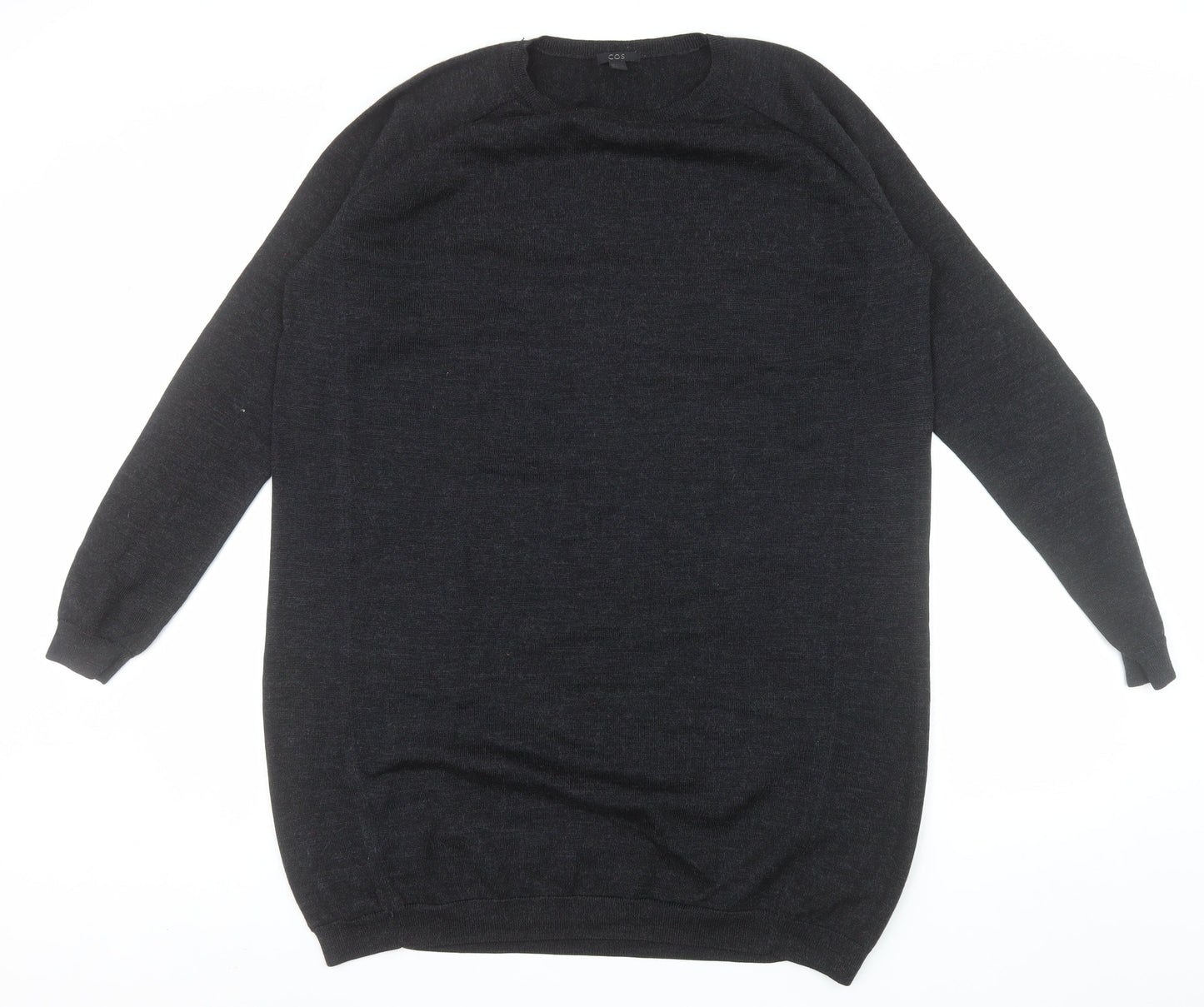COS Women Black Merino Wool Crew Neck Long Sleeve Pullover Jumper Size 14