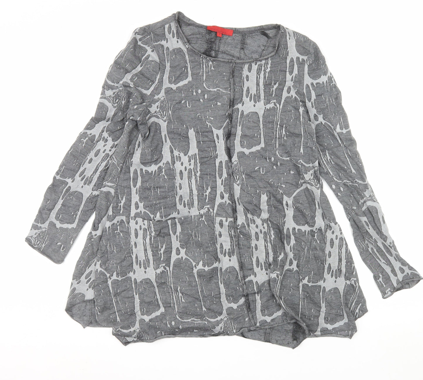 Vetono Womens Grey Tunic Top L Long Sleeve Round Neck Relaxed Fit
