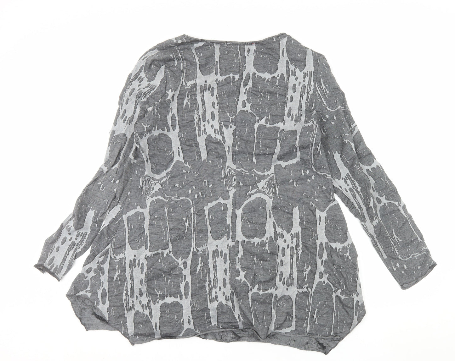 Vetono Womens Grey Tunic Top L Long Sleeve Round Neck Relaxed Fit