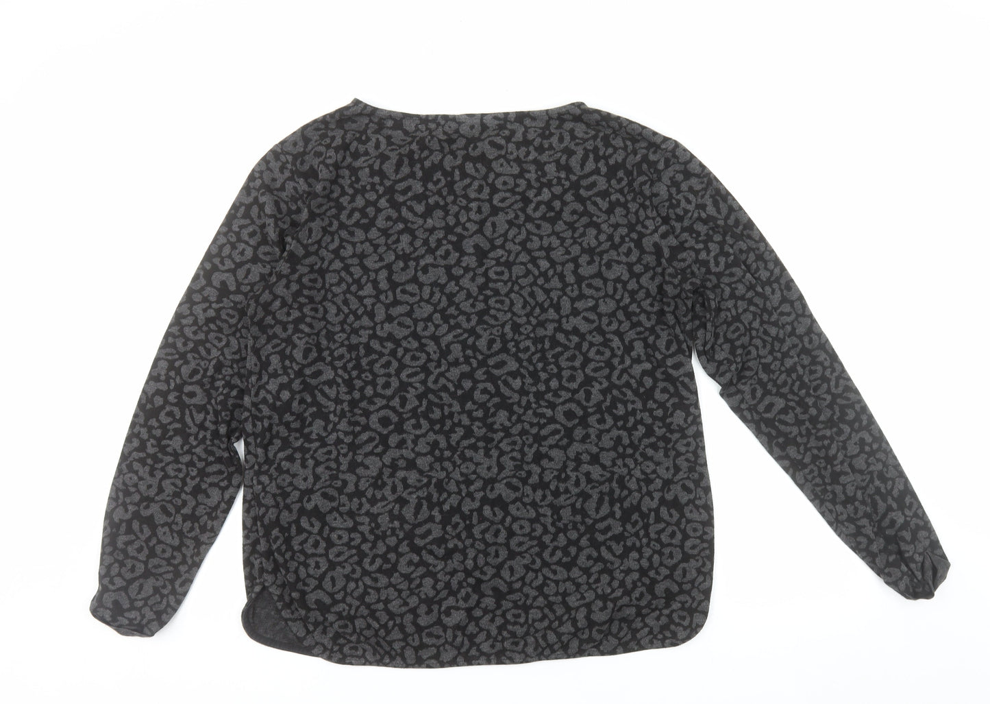 H&M Women’s Black Leopard Print Long Sleeve Pullover Jumper Size 12