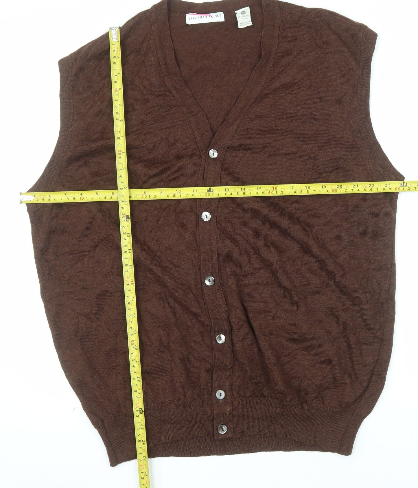 Saks Fifth Avenue Men's Brown Wool Sleeveless Cardigan XL