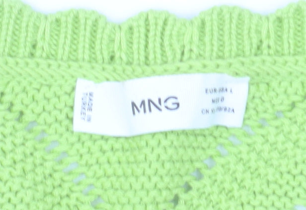 MNG Women Green V-Neck Short Sleeve Knit Cardigan Size L