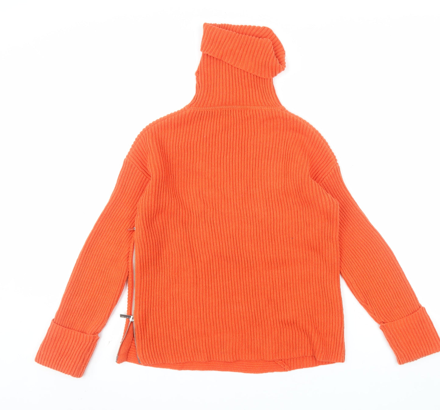 Karen Millen Women's Orange Wool Blend Roll Neck Ribbed Jumper Size S