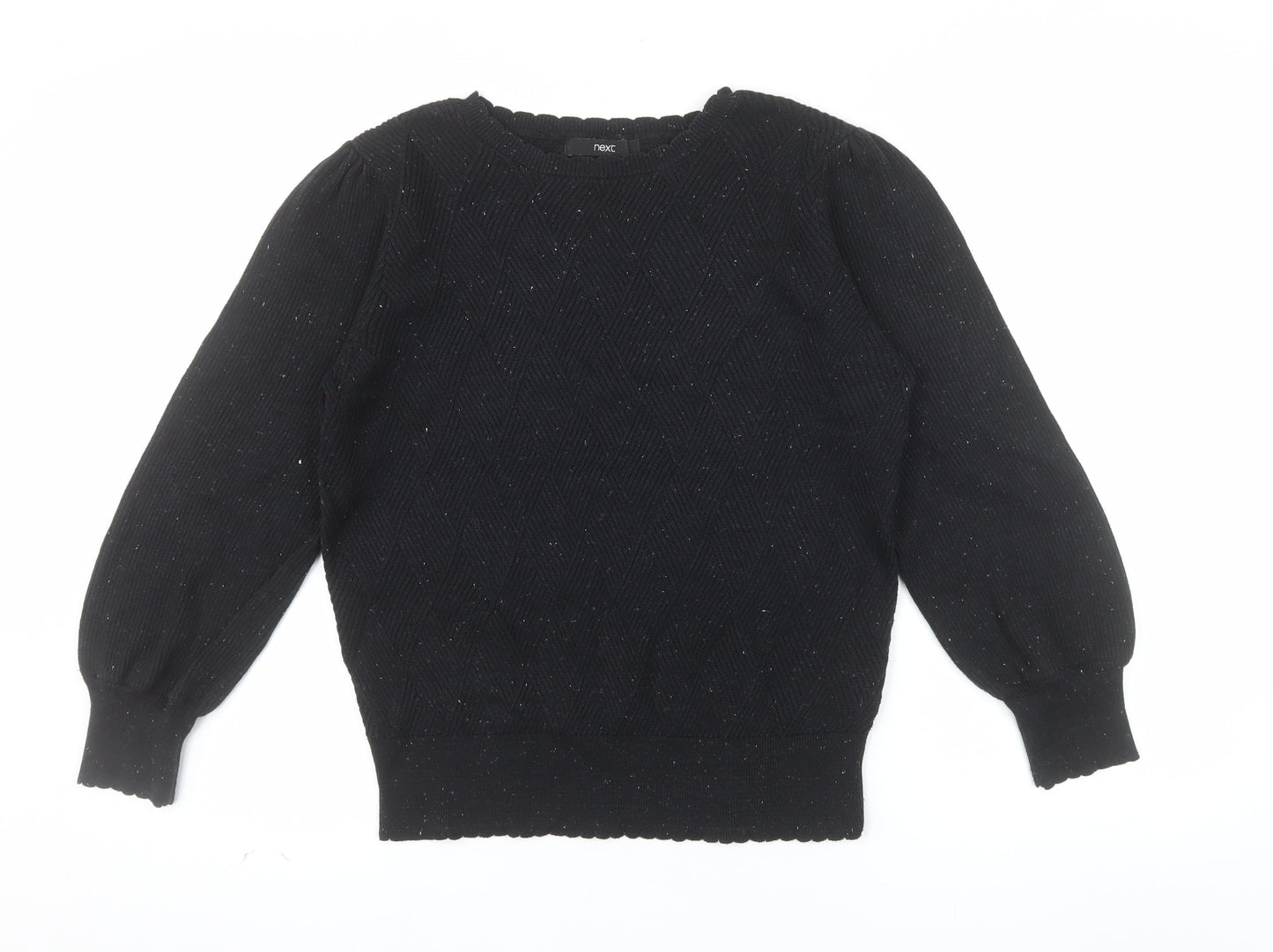 Next Womens Black Crew Neck Puff Sleeve Knit Jumper Size 10