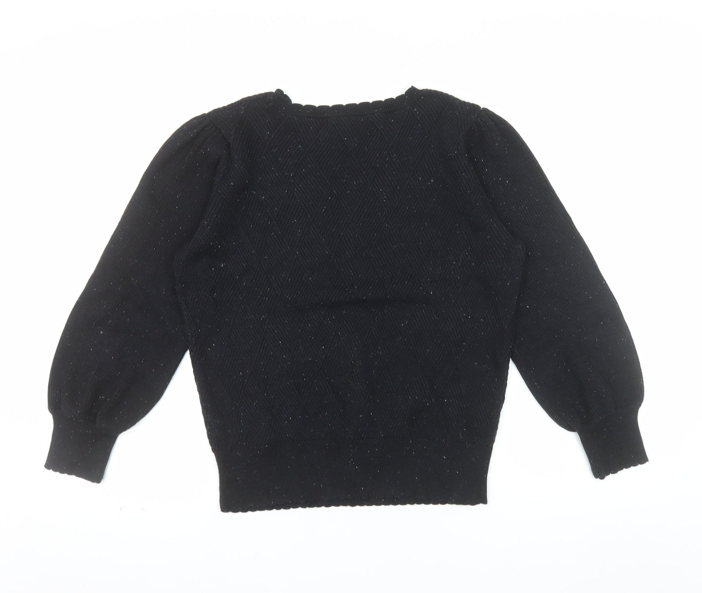 Next Womens Black Crew Neck Puff Sleeve Knit Jumper Size 10