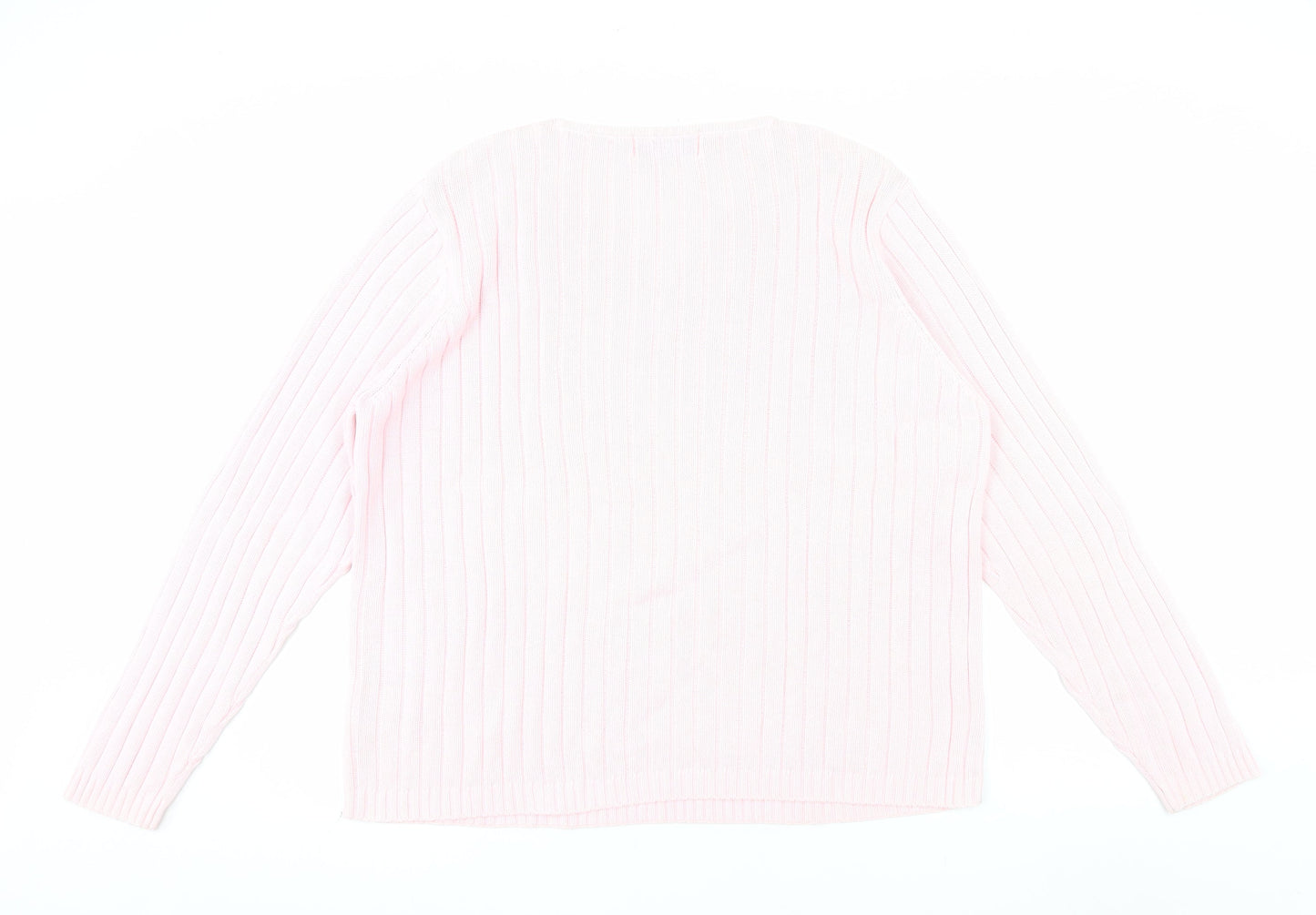 Tulchan Women Pink Cotton V-Neck Cable Knit Jumper Size L