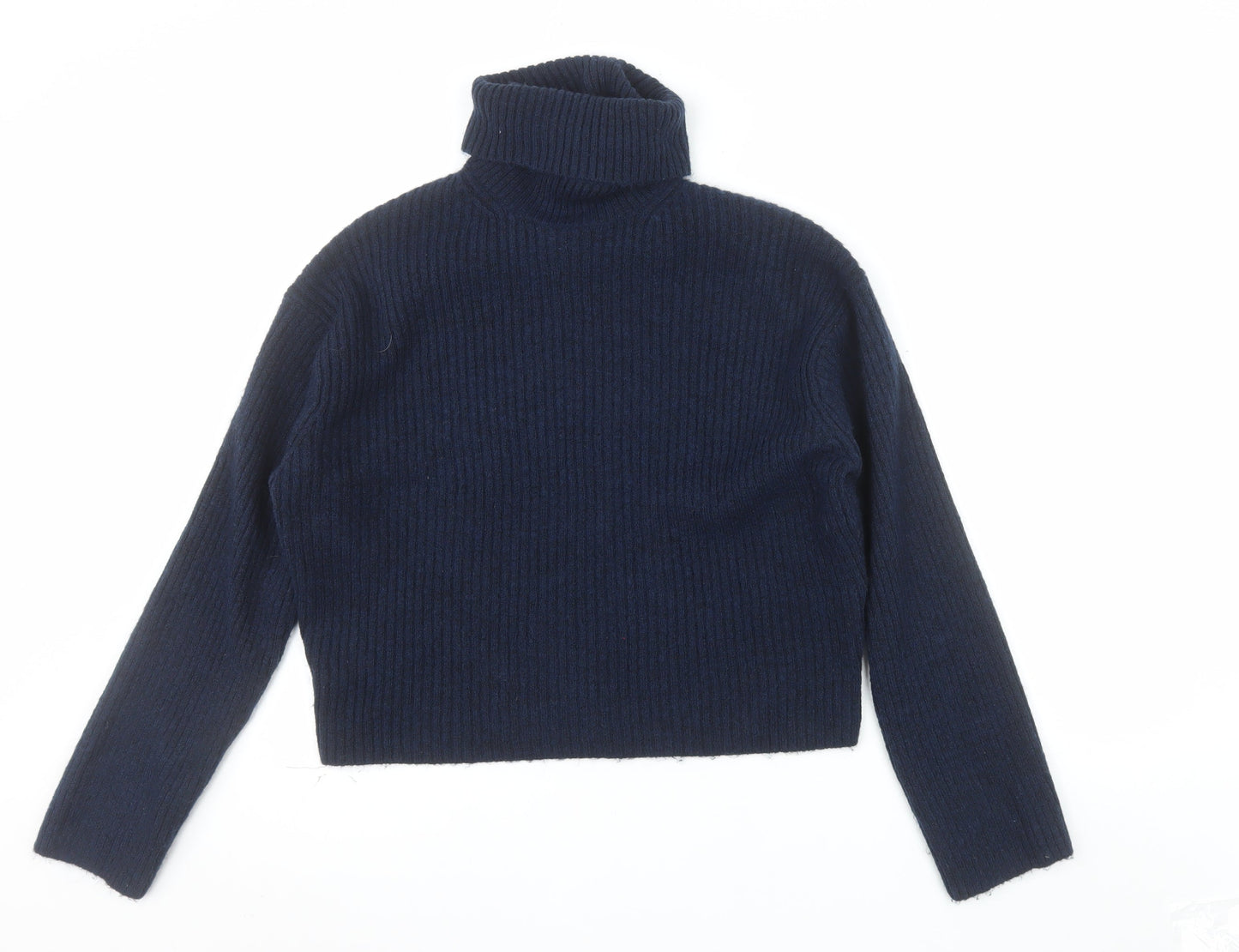 H&M Women’s Blue Roll Neck Ribbed Knit Pullover Jumper XS