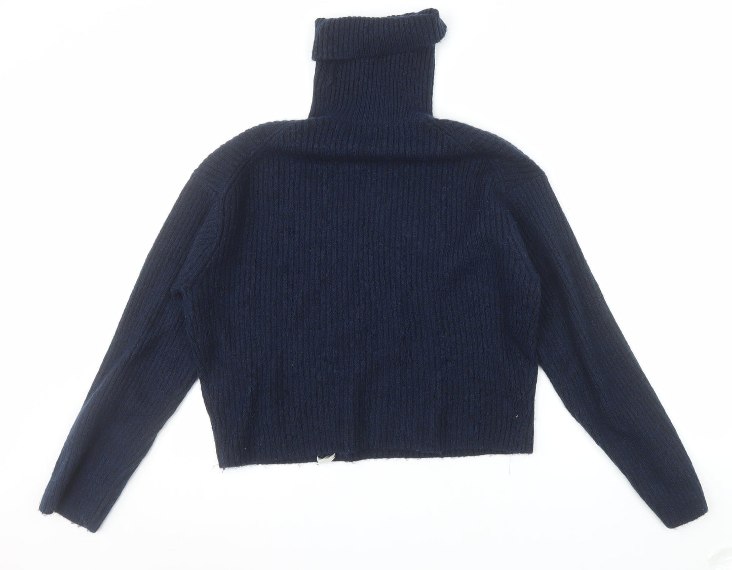 H&M Women’s Blue Roll Neck Ribbed Knit Pullover Jumper XS