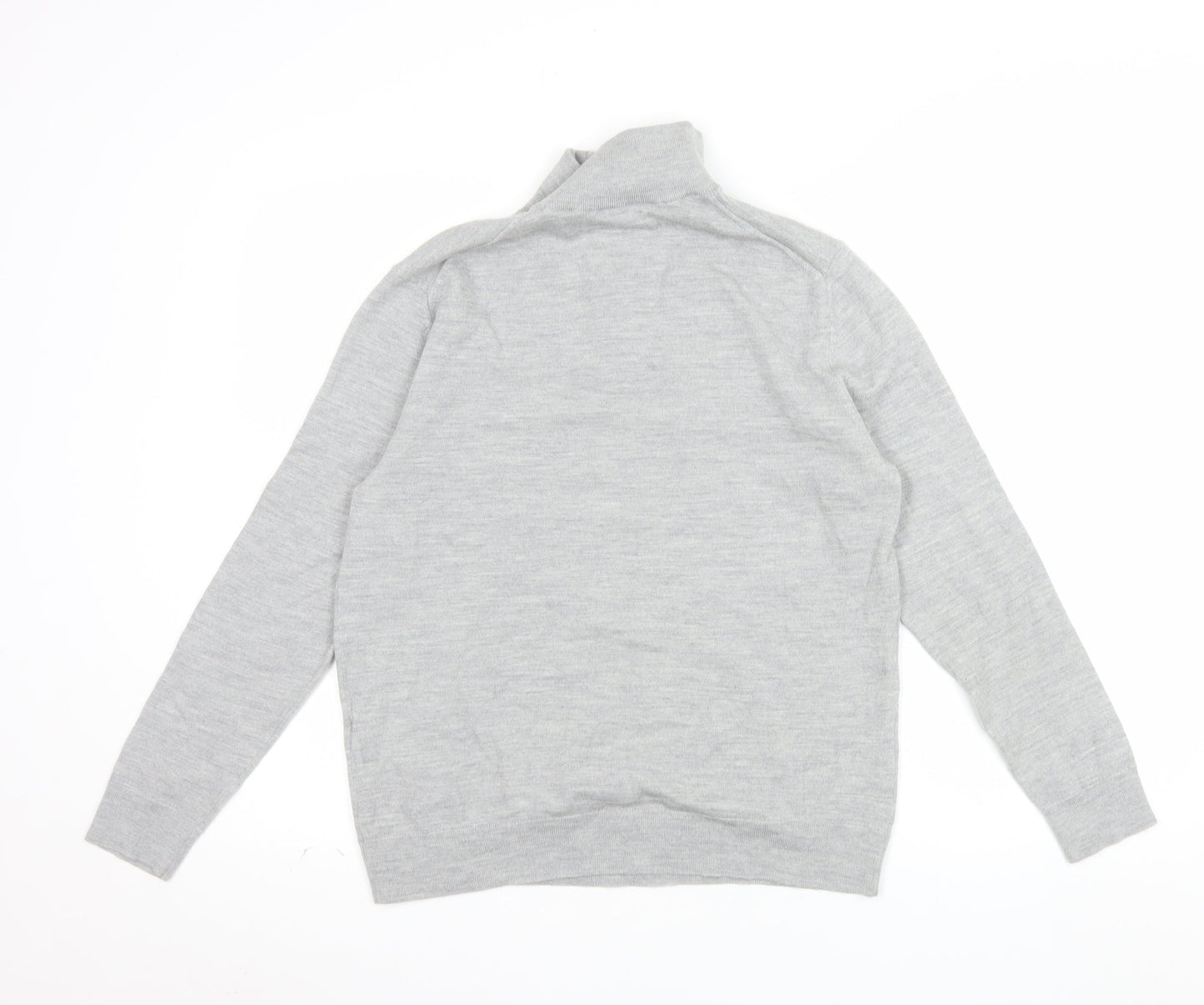 Moss Mens Grey L Half Zip Merino Wool Blend Jumper