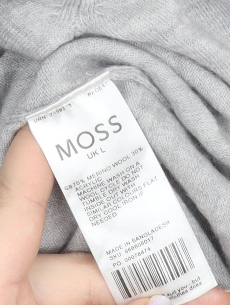 Moss Mens Grey L Half Zip Merino Wool Blend Jumper