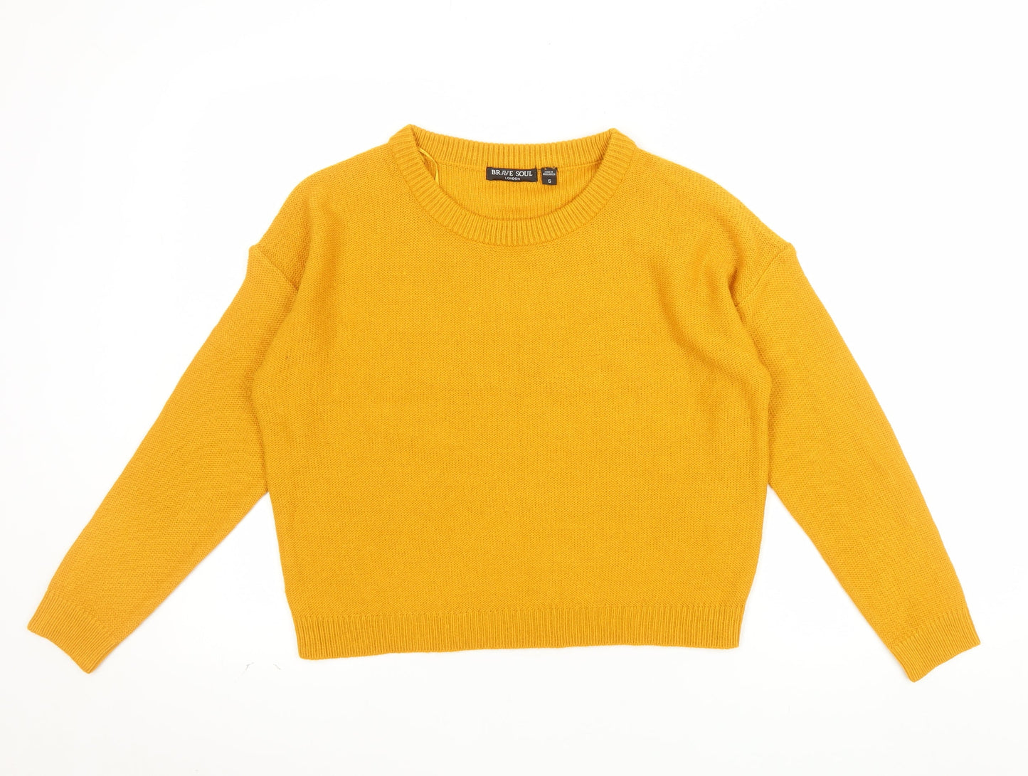 Brave Soul Womens Yellow Crew Neck Knit Pullover Jumper Size S