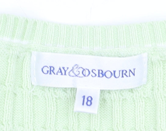 Gray & Osbourn Women's Green Cotton V-Neck Short Sleeve Cardigan Size 18