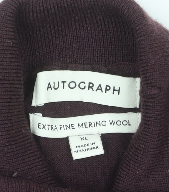 Marks and Spencer Men’s Brown XL Roll Neck Merino Wool Jumper