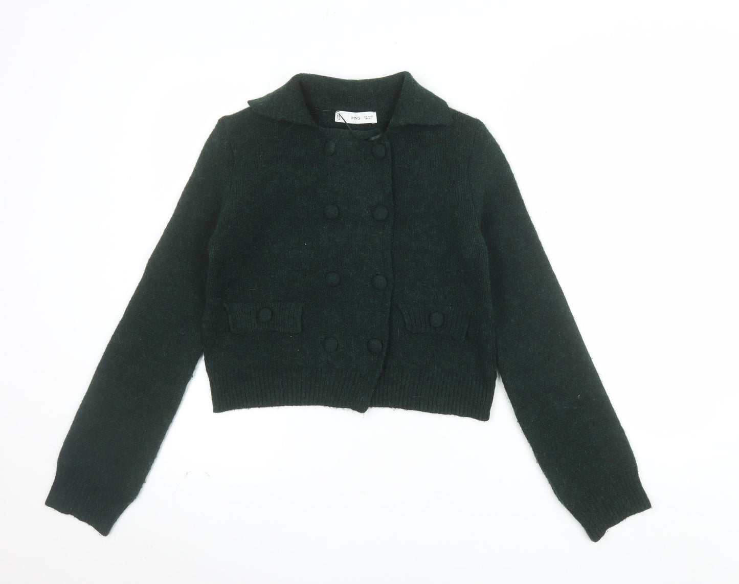 MNG Women's Green Collared Button Knit Cardigan XS