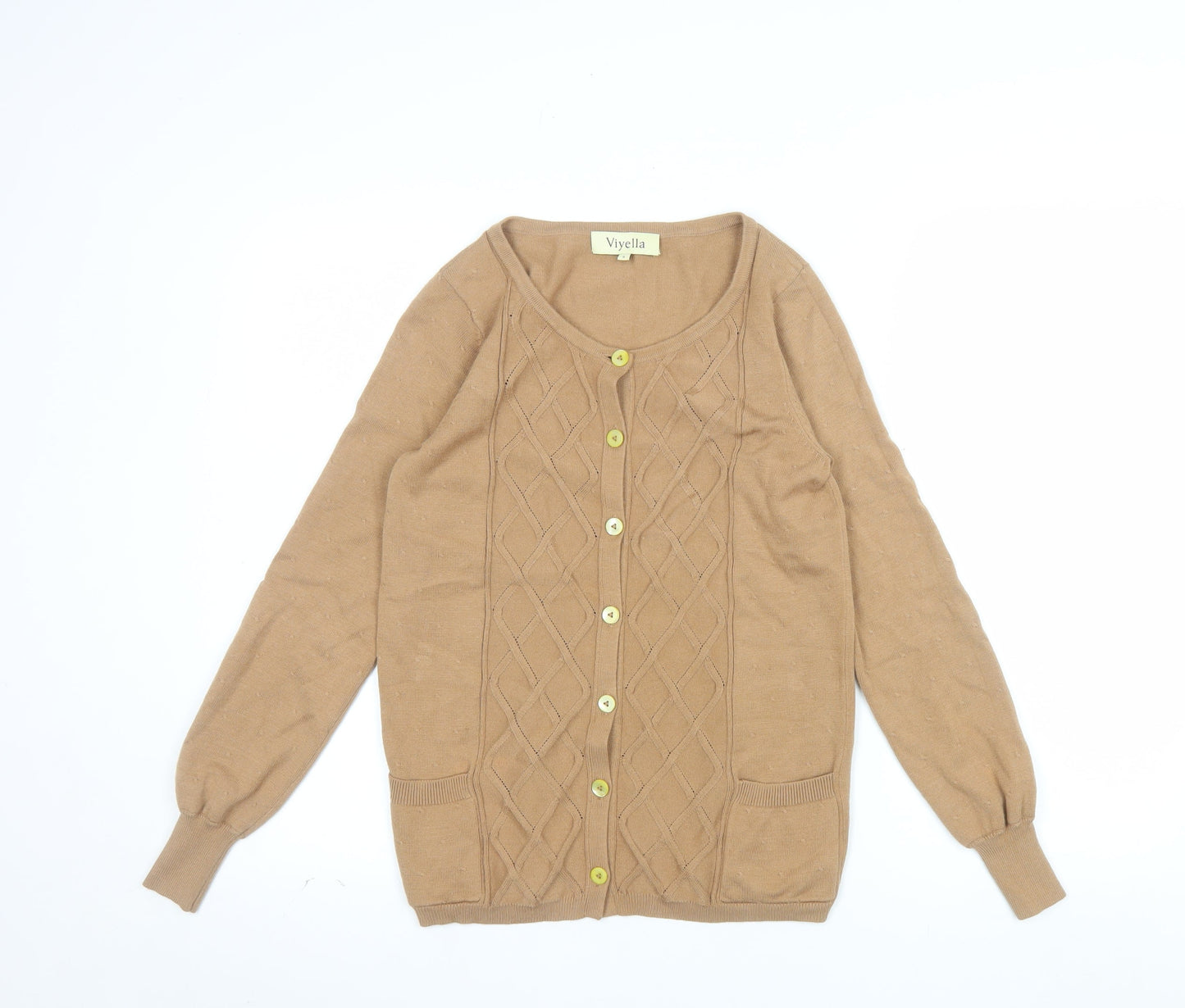 Viyella Women’s Beige Knit Cardigan S Long Sleeve Round Neck