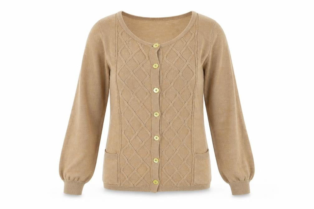 Viyella Women’s Beige Knit Cardigan S Long Sleeve Round Neck