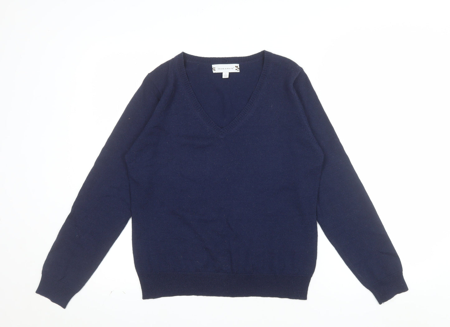 Deane & White Women’s Blue V-Neck Wool Blend Jumper Size 16