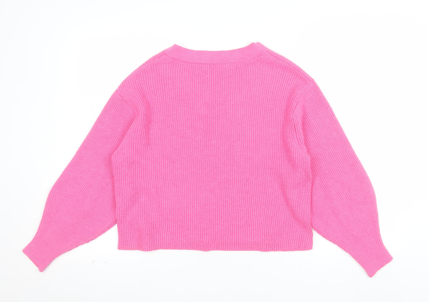 Pull&Bear Women’s Pink V-Neck Ribbed Knit Jumper Size S