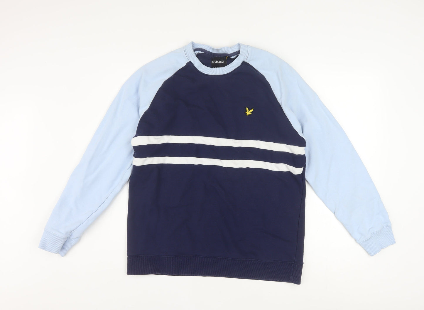 Lyle & Scott Men's Blue Crew Neck Cotton Striped Pullover Sweatshirt Size L